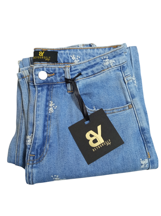 jeans con ricamo floreale