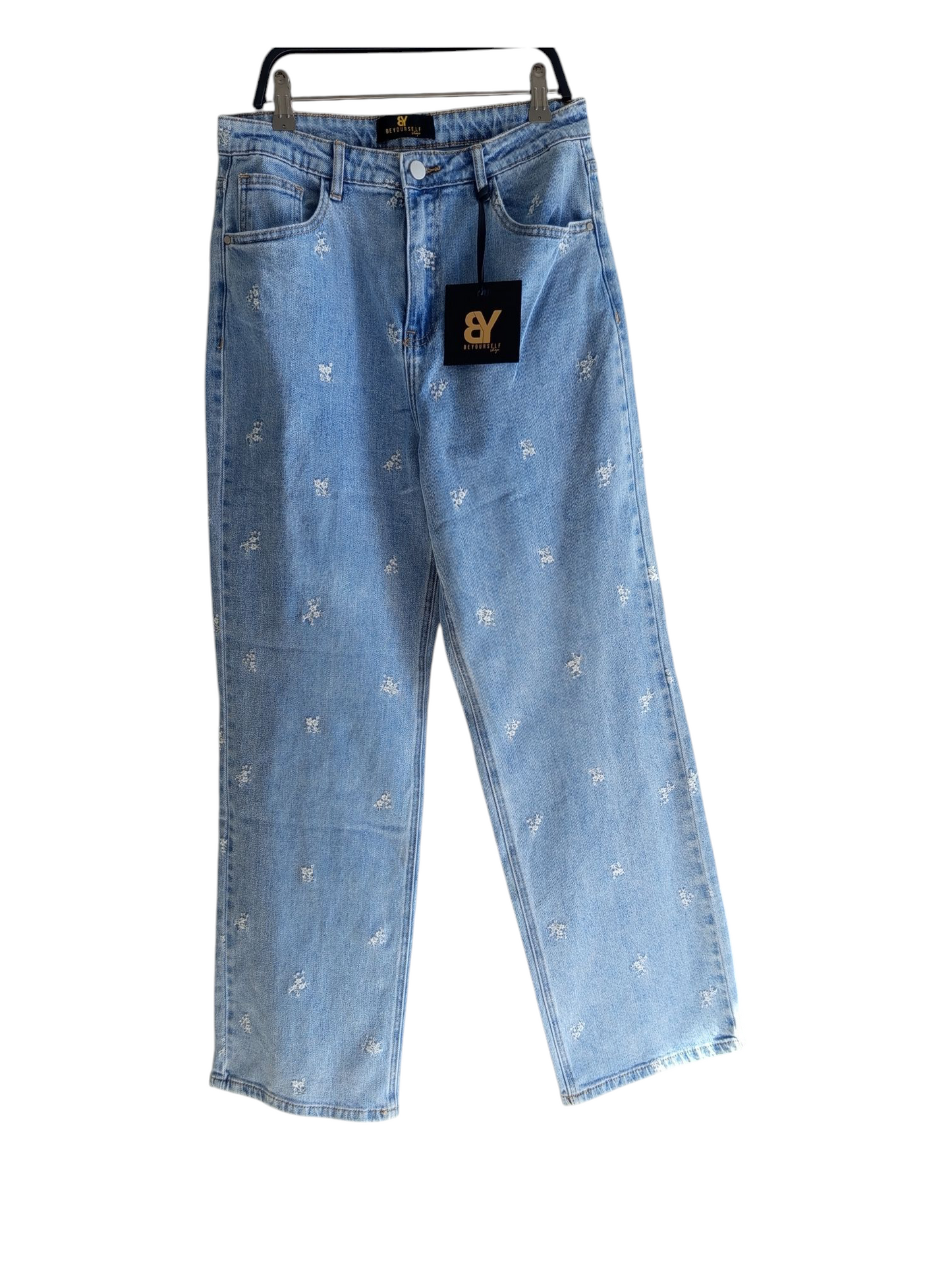 jeans con ricamo floreale